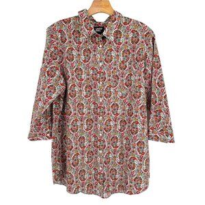 Lands End Womens Floral Print 3/4 Sleeve Shirt top tunic Size 16 100% Cotton
